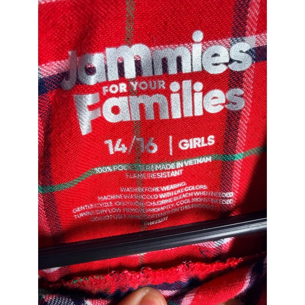 Jammies For Families Girls Red Green Plaid Holiday Nightgown 14/16 L/S Ruffle